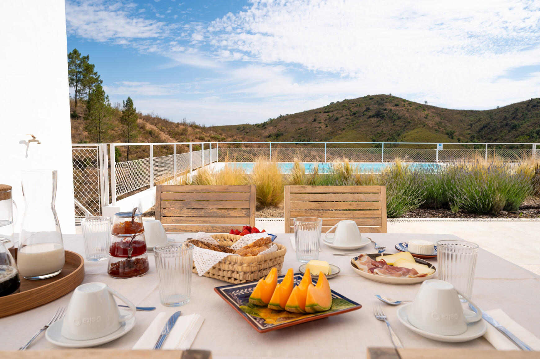 Breakfast with countryside views in Alentejo Breakfast table with local products and countryside views at Monte de Torquines rural stay